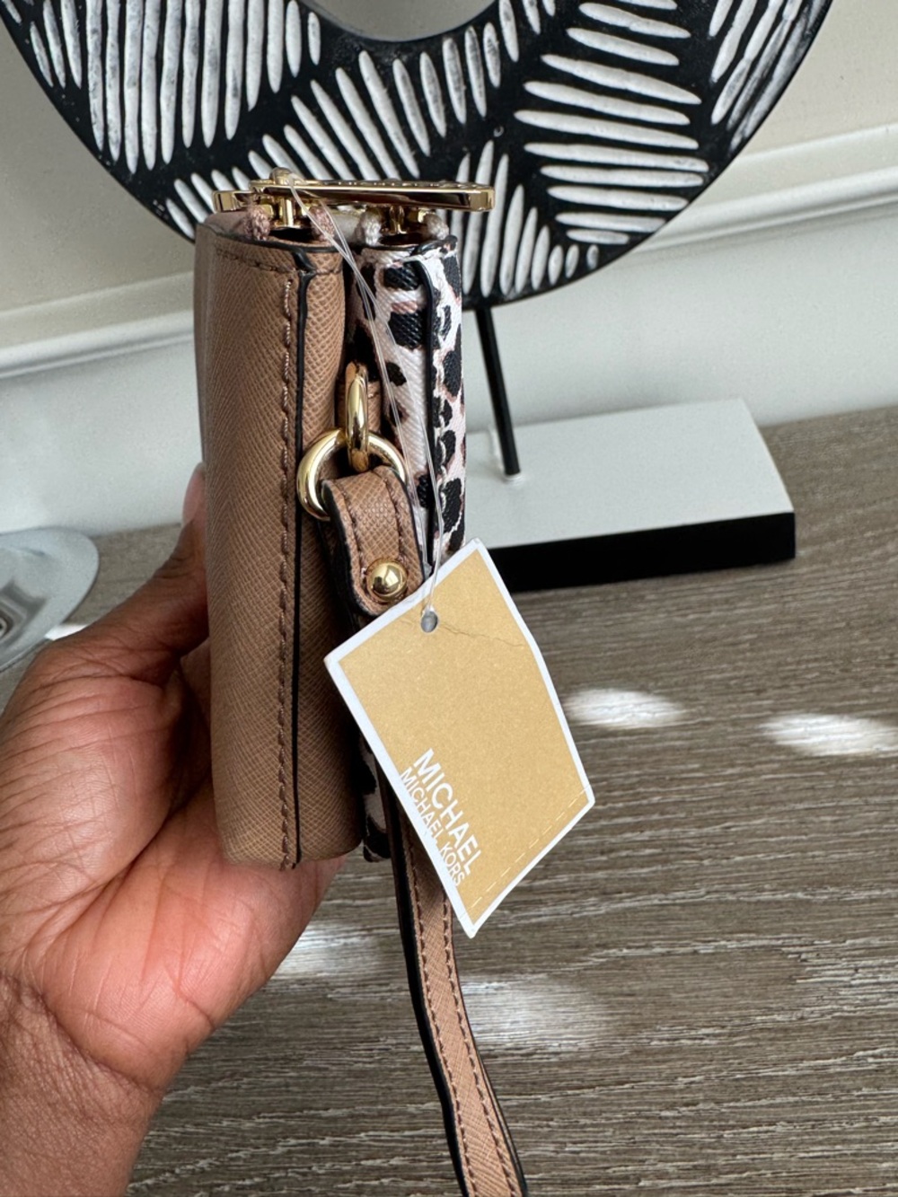 Michael Kors Leopard Print Wristlet Clutch in Pink, Black & Brown - Picture 8 of 8